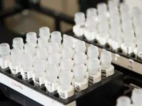 White plastic vials containing DNA samples